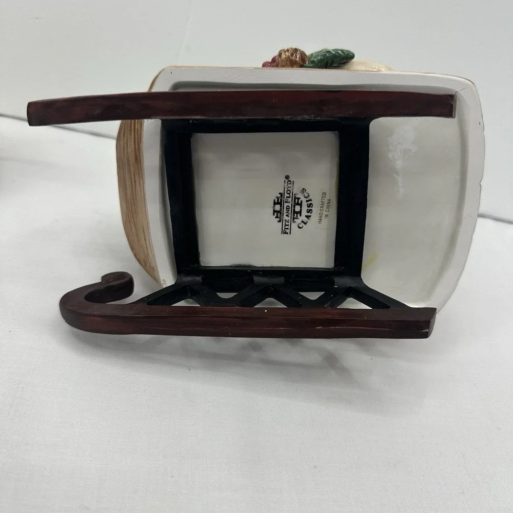 Fitz and Floyd Christmas Lodge Rabbit On A Sleigh With Tree Cookie jar W / Box‎